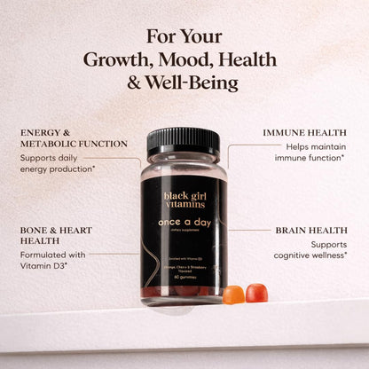 Black Girl Vitamins Once a Day - Womens Multivitamin Gummy - Vitamin A, B, C, E and Zinc. Multivitamin for Women, Immune Support. Vegan - PrimeBioHealth - canada supplements