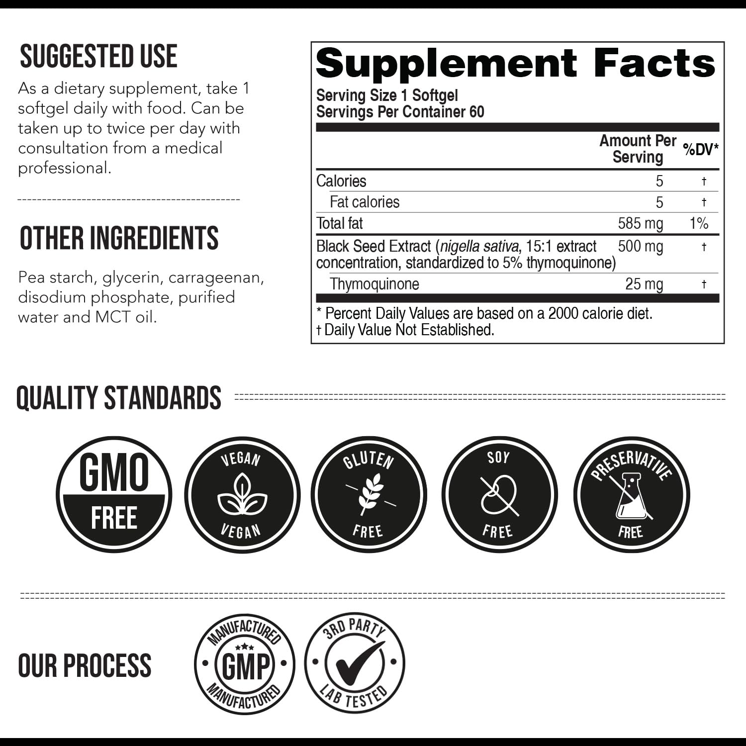 Black Seed Oil Softgels | 5% Thymoquinone - TQ-Advanced® | High Potency - 500 mg per Capsule - 15:1 Concentrate from Nigella Sativa Extract, Raw Form, Vegan Formula, Glass Bottle (60 Softgels) - PrimeBioHealth - canada supplements