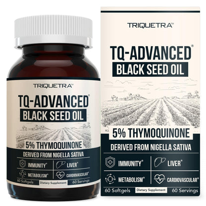 Black Seed Oil Softgels | 5% Thymoquinone - TQ-Advanced® | High Potency - 500 mg per Capsule - 15:1 Concentrate from Nigella Sativa Extract, Raw Form, Vegan Formula, Glass Bottle (60 Softgels) - PrimeBioHealth - canada supplements