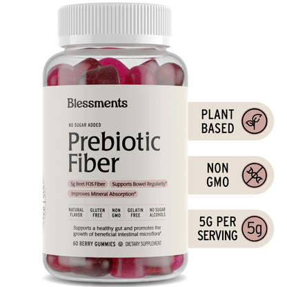 Blessments - Prebiotic Fiber Gummies for Adults & Kids with No Added Sugar- 5g (60 Count-2 Pack) High Fiber Supplement Gummies - Vegan - Keto Friendly - PrimeBioHealth - canada supplements