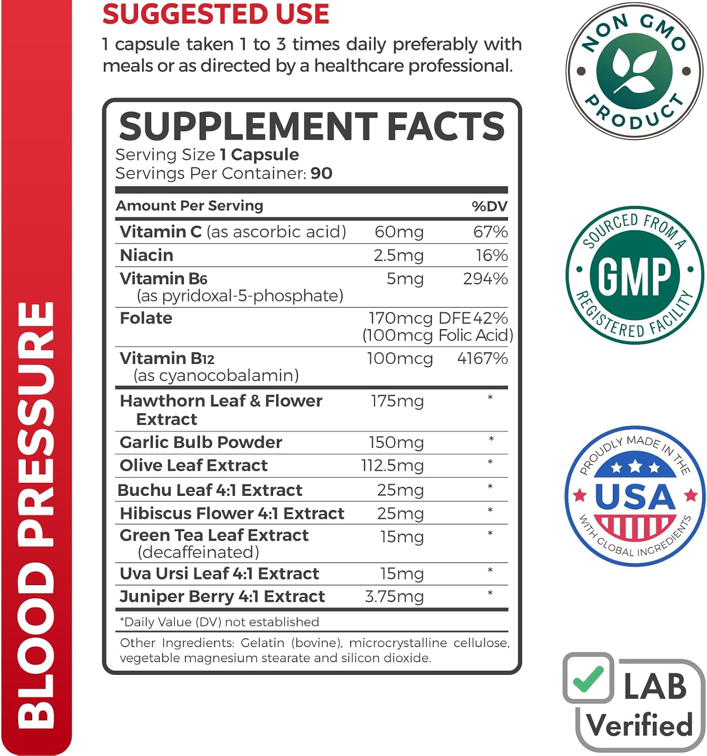 Blood Pressure Support Supplement (NON-GMO) Premium Natural Herbs, Vitamins & Berries - High Dosage of Hawthorn Berry Extract – Supports Blood Pressure Levels Already In The Normal Range – 90 Capsules - PrimeBioHealth - canada supplements