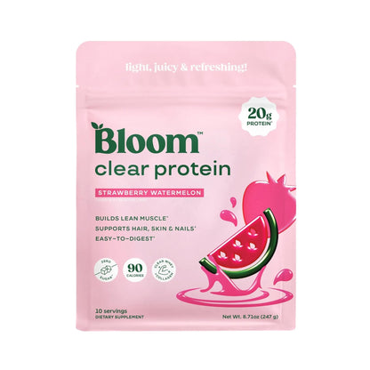 Bloom Clear Protein, Whey Protein Isolate with Collagen Peptides and Digestive Enzymes, 20g Protein, Sugar Free Post Workout Drink Mix, 90 Calories, - PrimeBioHealth - canada supplements