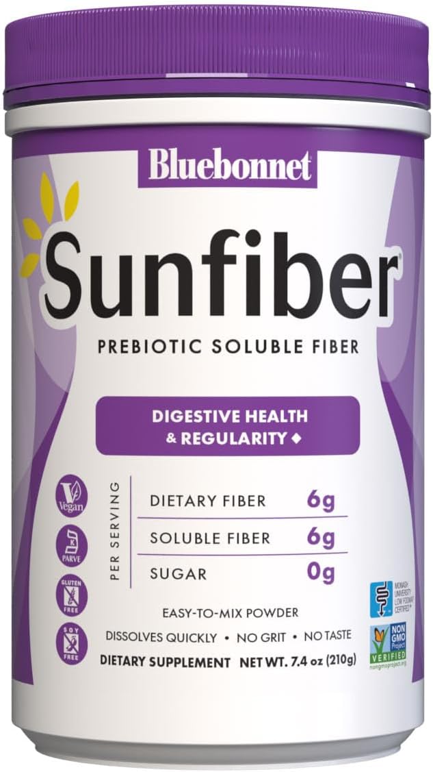 BlueBonnet Nutrition Sunfiber – 6 g of Plant Based Prebiotic Soluble Fiber – Supports Digestive Health* - Instant Dissolve – Non-GMO, Vegan, Kosher, Low-FODMAP – Unflavored, 7.4 OZ, 30 Servings - PrimeBioHealth - canada supplements