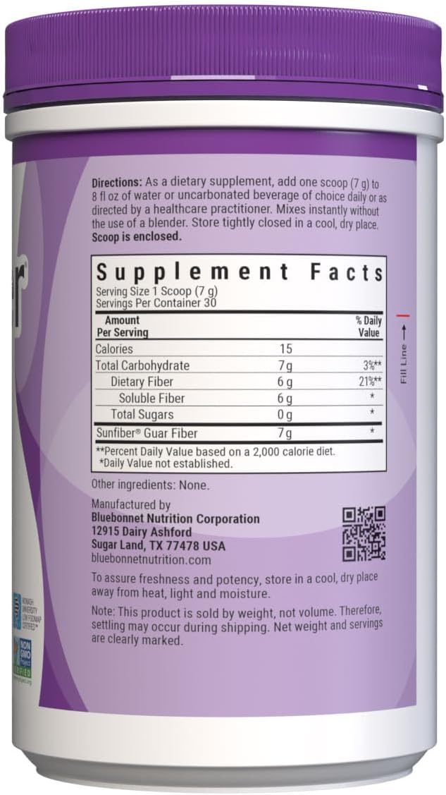 BlueBonnet Nutrition Sunfiber – 6 g of Plant Based Prebiotic Soluble Fiber – Supports Digestive Health* - Instant Dissolve – Non-GMO, Vegan, Kosher, Low-FODMAP – Unflavored, 7.4 OZ, 30 Servings - PrimeBioHealth - canada supplements
