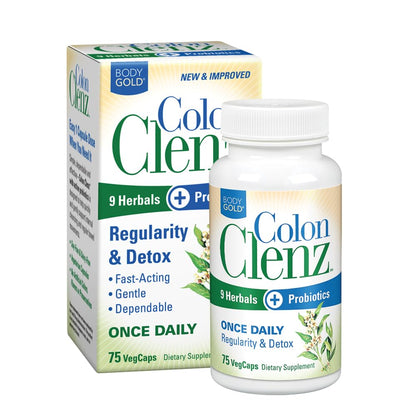 Body Gold Colon Clenz & Detox Overnight Formula | Once Daily with 9 Herbs + Active Probiotics | Constipation Relief for Adults | Bloating Relief for Women & Men | 75 Capsules - PrimeBioHealth - canada supplements