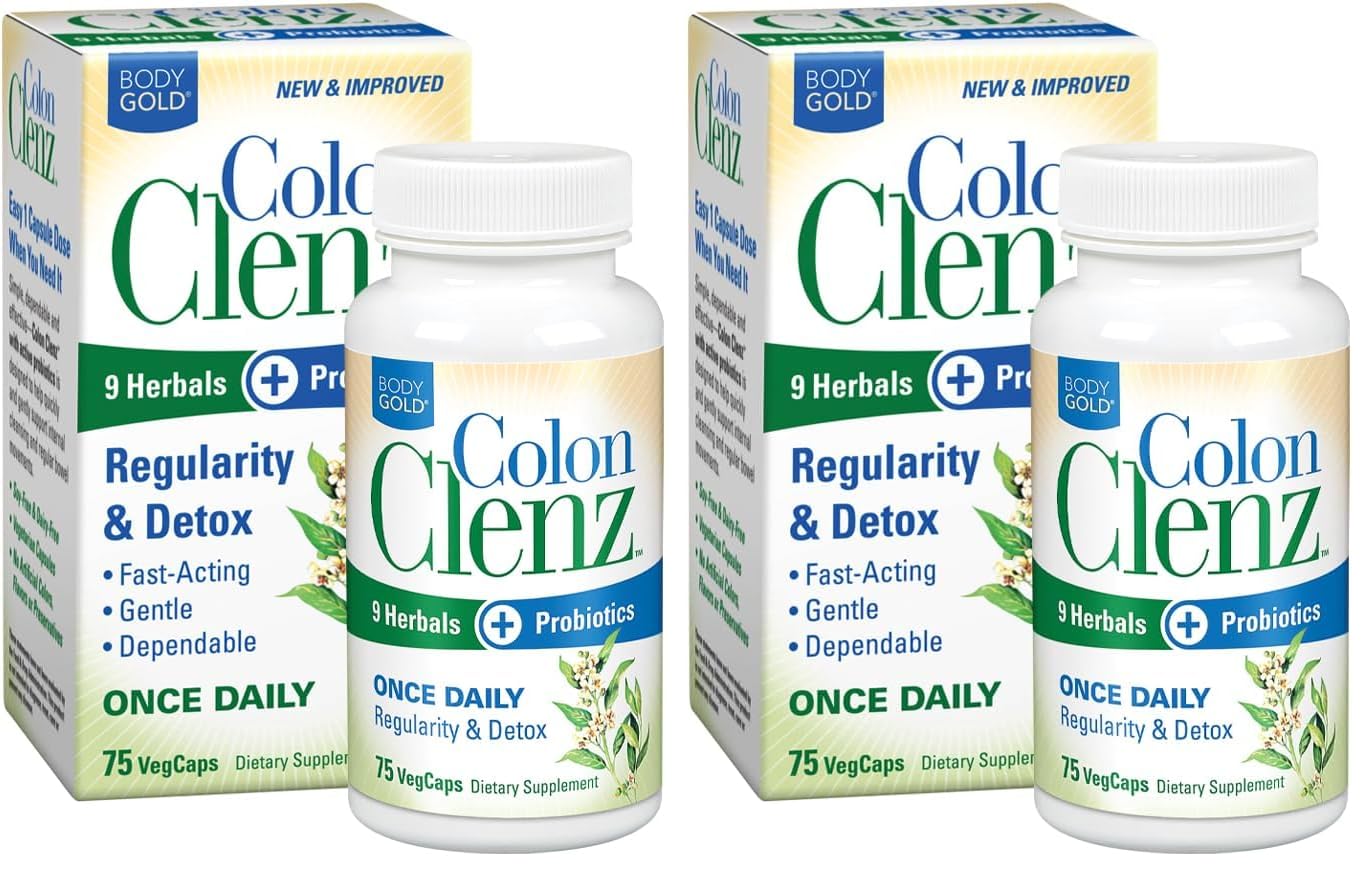 Body Gold Colon Clenz & Detox Overnight Formula | Once Daily with 9 Herbs + Active Probiotics | Constipation Relief for Adults | Bloating Relief for Women & Men | 75 Capsules - PrimeBioHealth - canada supplements