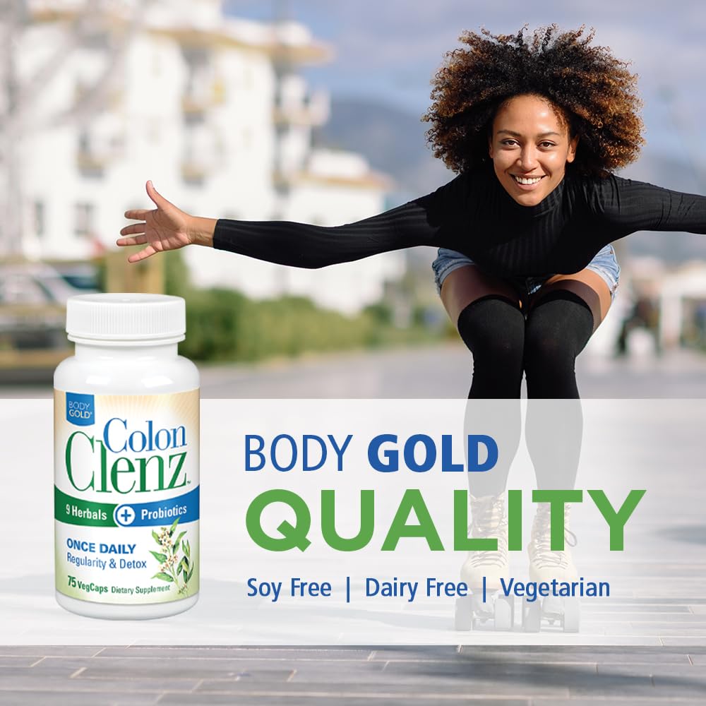 Body Gold Colon Clenz & Detox Overnight Formula | Once Daily with 9 Herbs + Active Probiotics | Constipation Relief for Adults | Bloating Relief for Women & Men | 75 Capsules - PrimeBioHealth - canada supplements