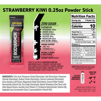 BODYARMOR Flash IV Electrolyte Packets, Strawberry Kiwi - Zero Sugar Drink Mix, Single Serve Packs, Coconut Water Powder (6 Count) - PrimeBioHealth - canada supplements