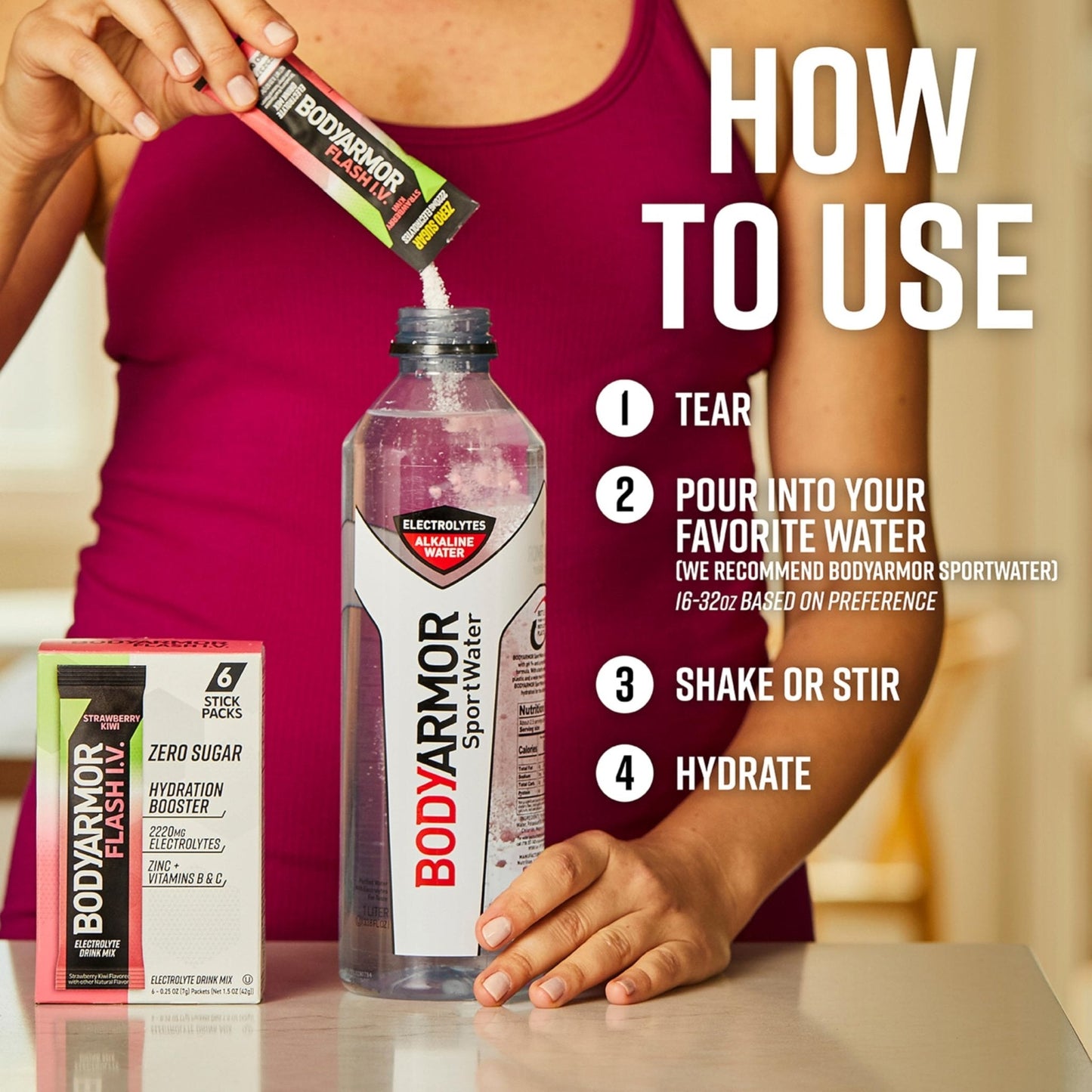 BODYARMOR Flash IV Electrolyte Packets, Strawberry Kiwi - Zero Sugar Drink Mix, Single Serve Packs, Coconut Water Powder (6 Count) - PrimeBioHealth - canada supplements