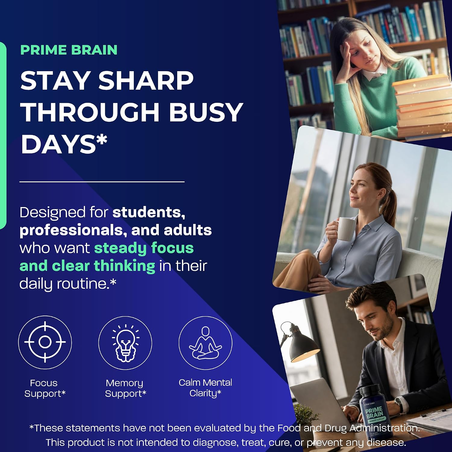 BONE SCIENCE Prime Brain Memory & Focus Support Supplement for Adults, Alpha GPC, Ginkgo Biloba, L-Theanine, Rhodiola, L-Tyrosine & Guarana, Cognitive Support Formula, 60 Capsules - PrimeBioHealth - canada supplements