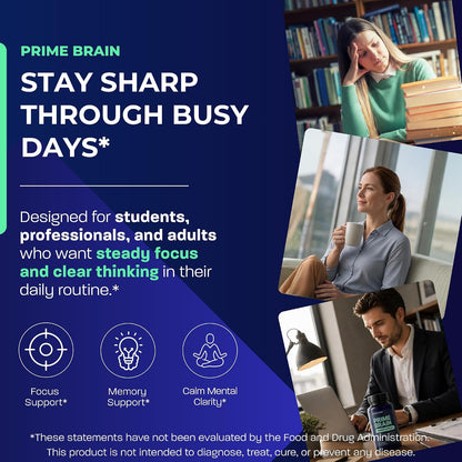 BONE SCIENCE Prime Brain Memory & Focus Support Supplement for Adults, Alpha GPC, Ginkgo Biloba, L-Theanine, Rhodiola, L-Tyrosine & Guarana, Cognitive Support Formula, 60 Capsules - PrimeBioHealth - canada supplements