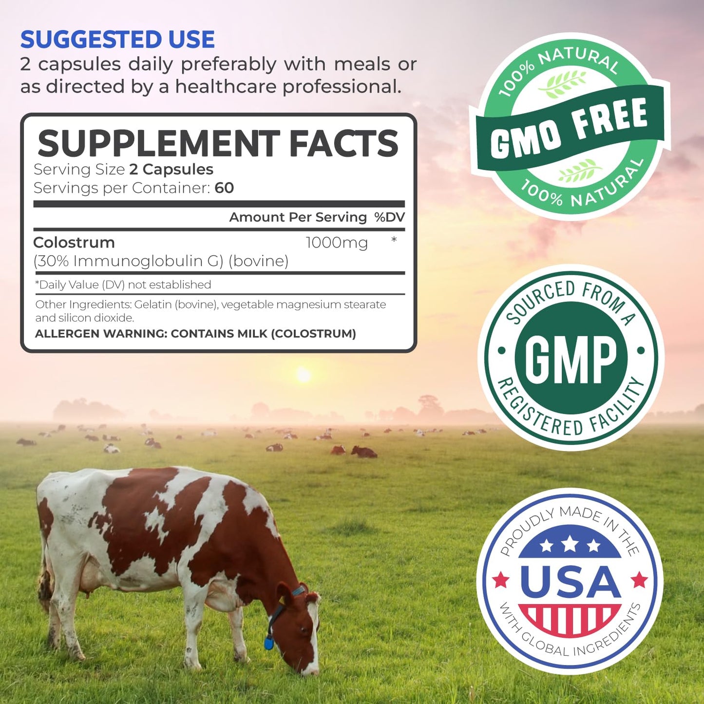 Bovine Colostrum for Women - Colostrum Supplement with 1,000mg per Serving and 30% IgG Immunoglobulins from First Milking - Low Heat Processed for Maximum Potency Non-GMO & Made in the US (2 Month) - PrimeBioHealth - canada supplements