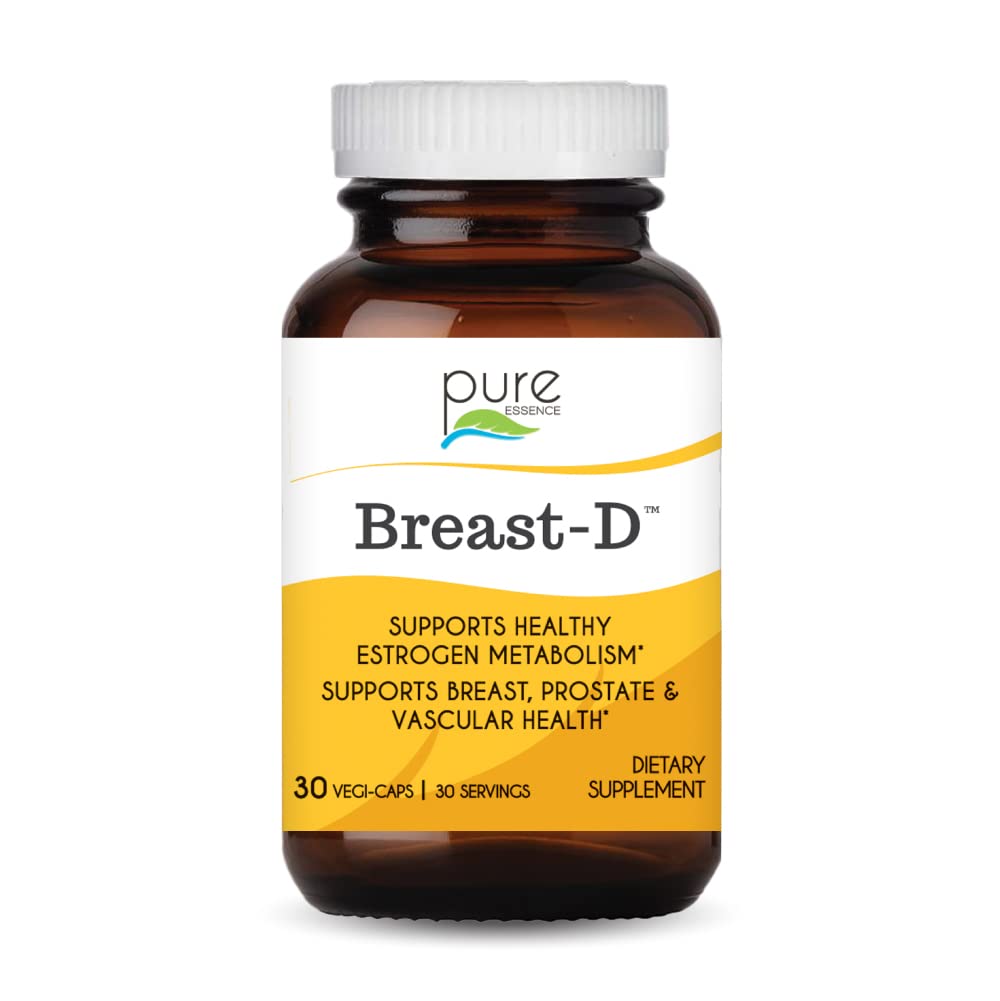 Breast D by Pure Essence - Natural Supplement for Estrogen Balance, Hormonal Acne, and Menopause Support with Vitamin D3, Calcium, Green Tea & Lycopene - 30 Capsules - PrimeBioHealth - canada supplements