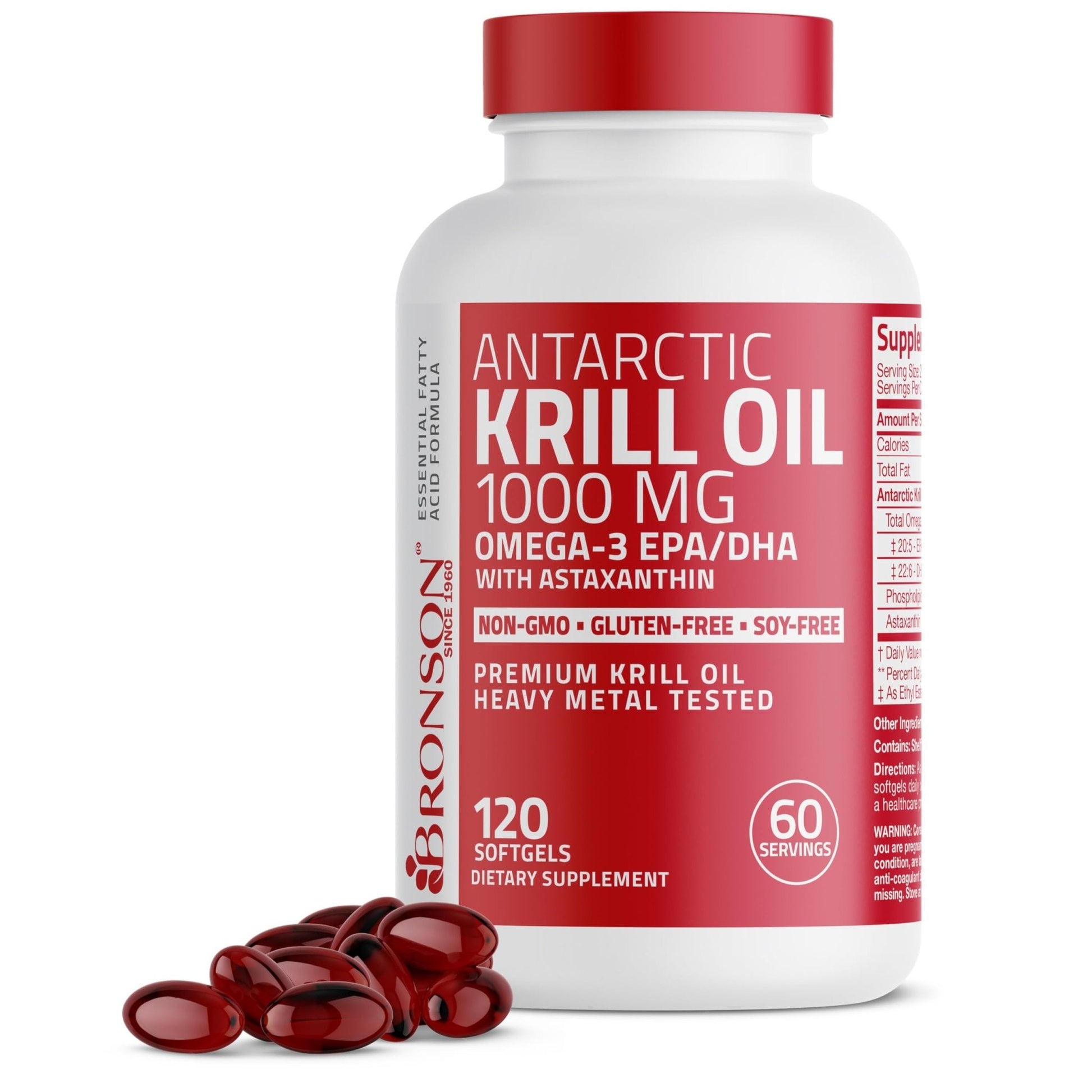 Bronson Antarctic Krill Oil 1000 mg with Omega-3s EPA, DHA, Astaxanthin and Phospholipids 120 Softgels - PrimeBioHealth - canada supplements