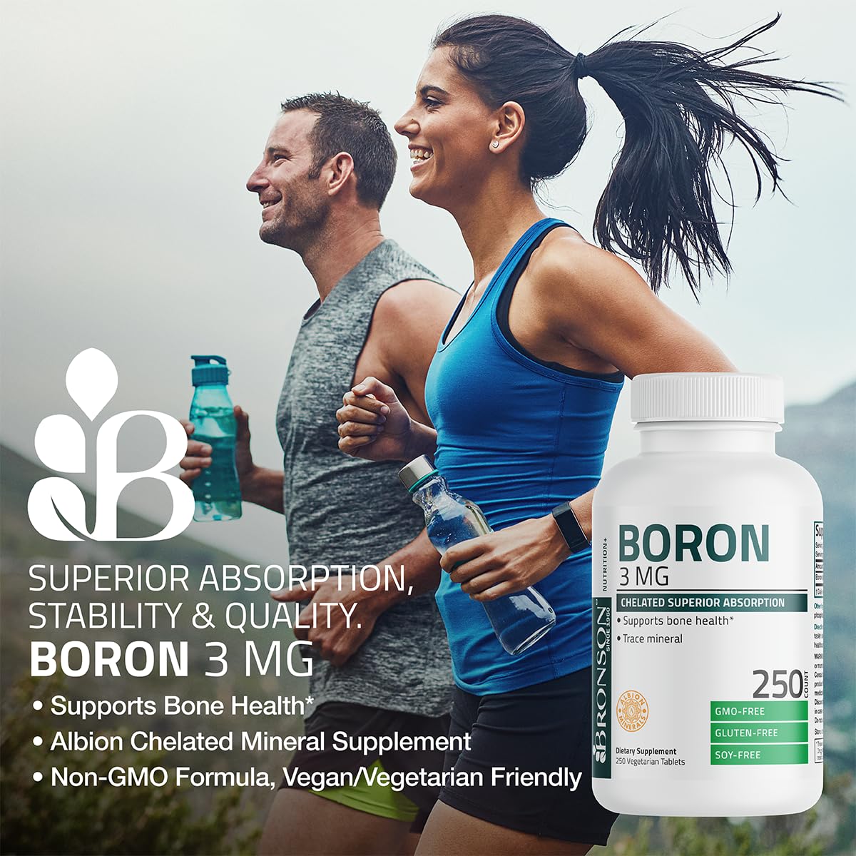 Bronson Boron 3 MG Chelated Superior Absorption Supports Bone Health Trace Mineral, Non-GMO, 250 Vegetarian Tablets - PrimeBioHealth - canada supplements