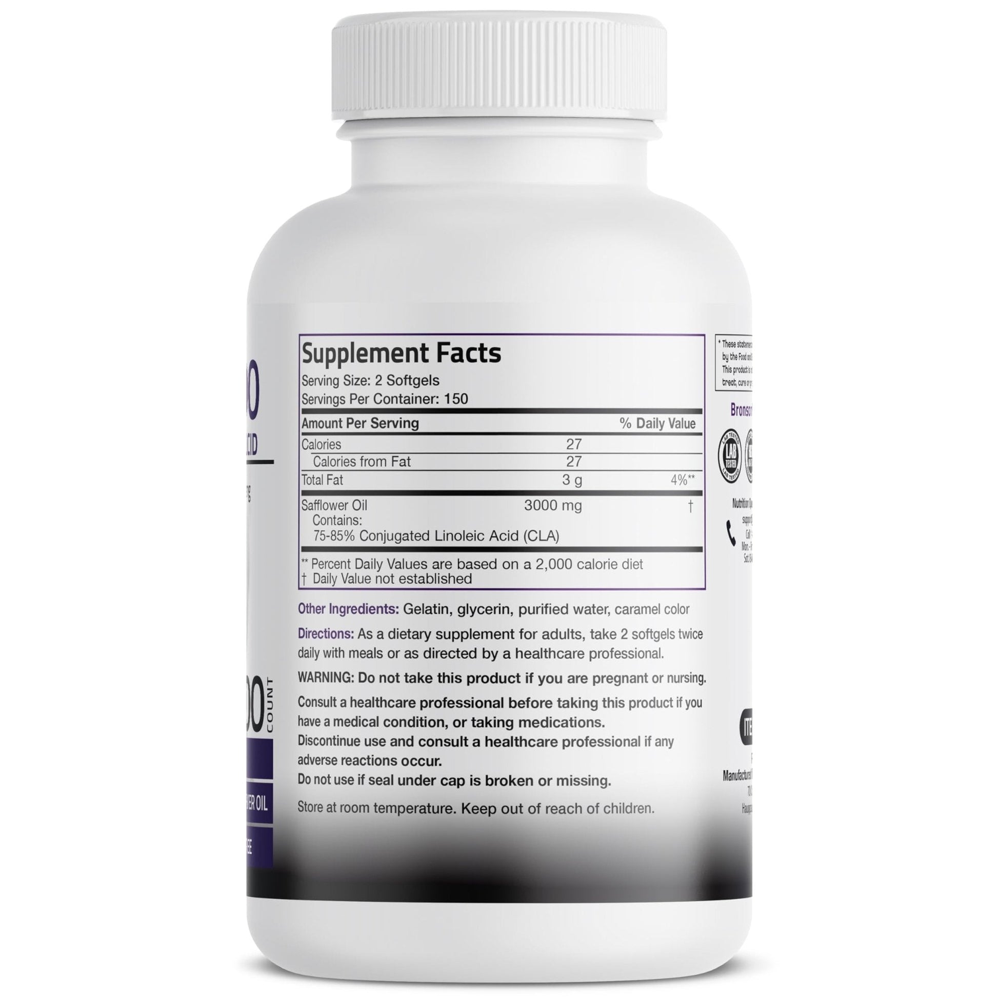 Bronson CLA 3000 Extra High Potency Supports Healthy Weight Management Lean Muscle Mass Non-Stimulating - PrimeBioHealth - canada supplements