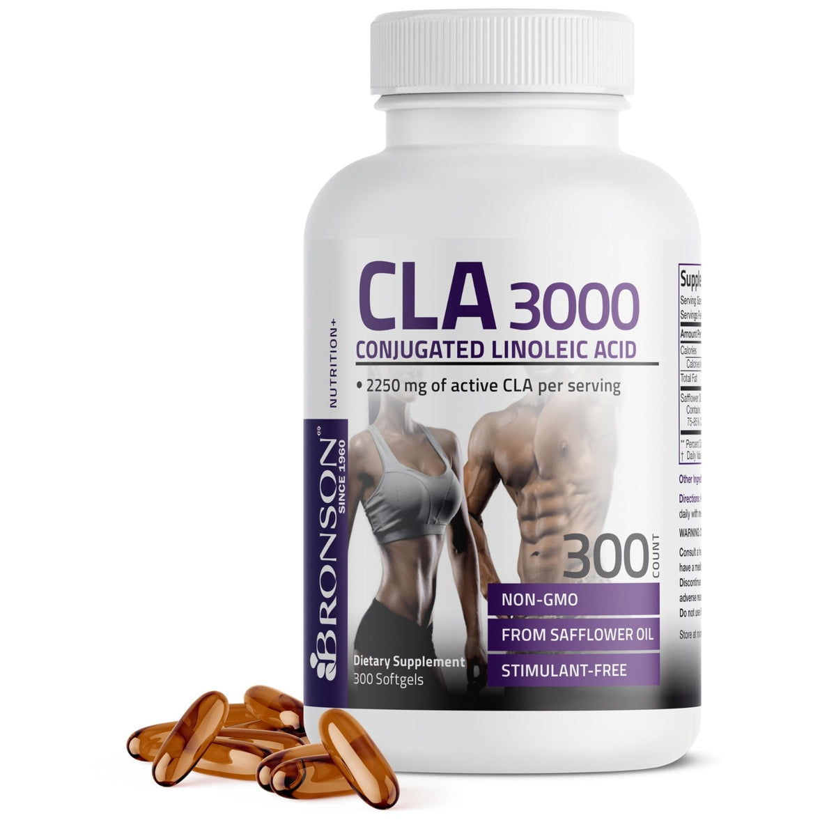 Bronson CLA 3000 Extra High Potency Supports Healthy Weight Management Lean Muscle Mass Non-Stimulating Conjugated Linoleic Acid 120 Softgels - PrimeBioHealth - canada supplements