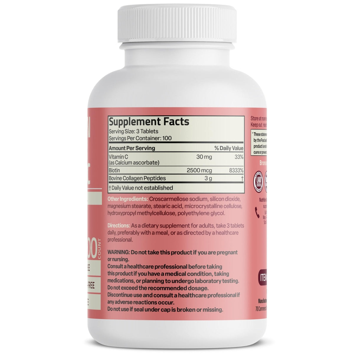Bronson Collagen Peptides 3000mg (per Serving) with Biotin & Vitamin C - for Hair, Skin & Nails Support, Non-GMO, 90 Tablets - PrimeBioHealth - canada supplements