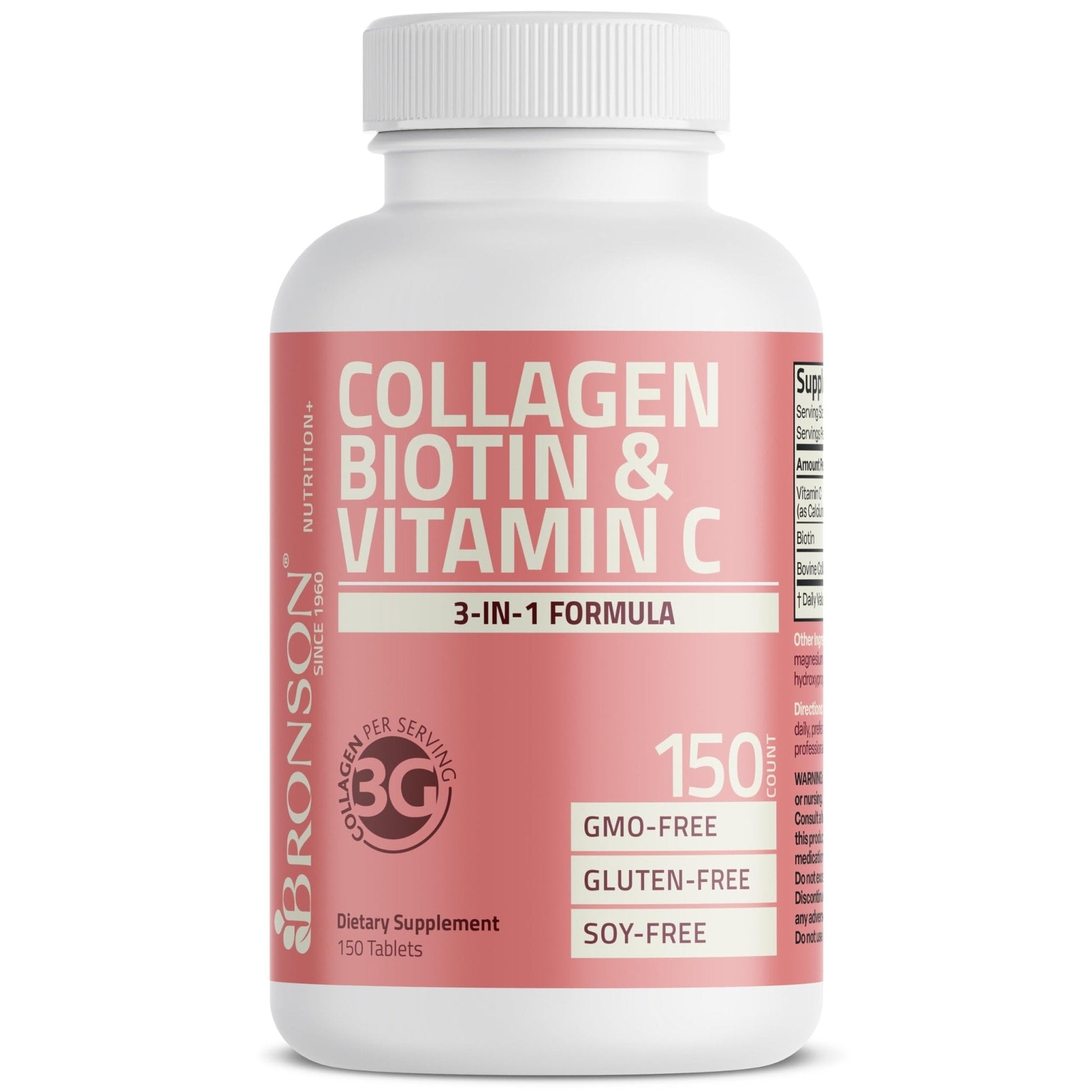 Bronson Collagen Peptides 3000mg (per Serving) with Biotin & Vitamin C - for Hair, Skin & Nails Support, Non-GMO, 90 Tablets - PrimeBioHealth - canada supplements