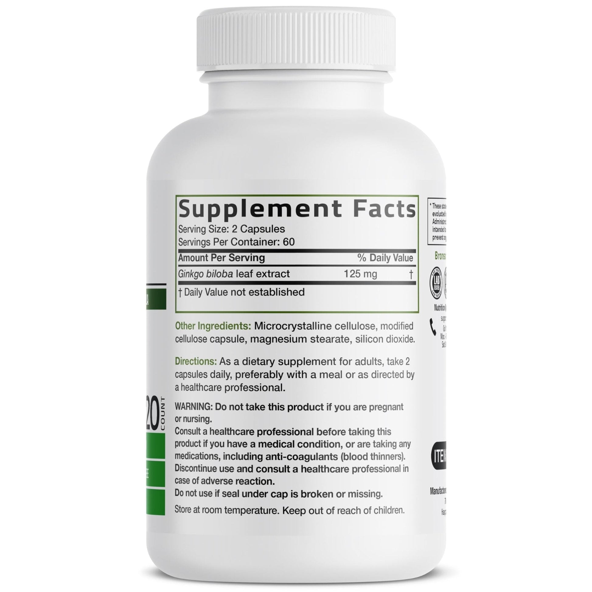 Bronson Ginkgo Biloba Extra Strength Supports Brain Function & Memory Support, 120 Vegetarian Capsules - PrimeBioHealth - canada supplements