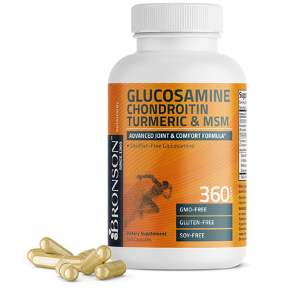 Bronson Glucosamine Chondroitin Turmeric & MSM Advanced Joint & Cartilage Formula, Supports Healthy Joints, Mobility & Cartilage - Non-GMO, 60 Capsules - PrimeBioHealth - canada supplements