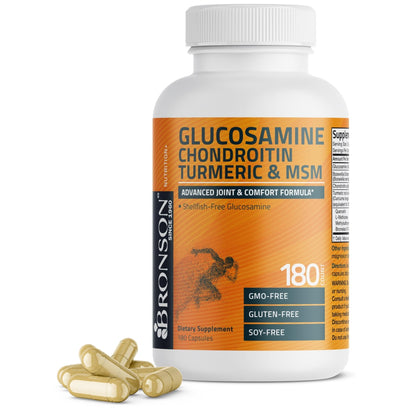 Bronson Glucosamine Chondroitin Turmeric & MSM Advanced Joint & Cartilage Formula, Supports Healthy Joints, Mobility & Cartilage - Non-GMO, 60 Capsules - PrimeBioHealth - canada supplements