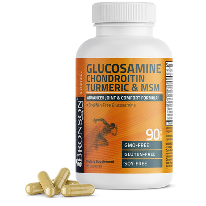 Bronson Glucosamine Chondroitin Turmeric & MSM Advanced Joint & Cartilage Formula, Supports Healthy Joints, Mobility & Cartilage - Non-GMO, 60 Capsules - PrimeBioHealth - canada supplements