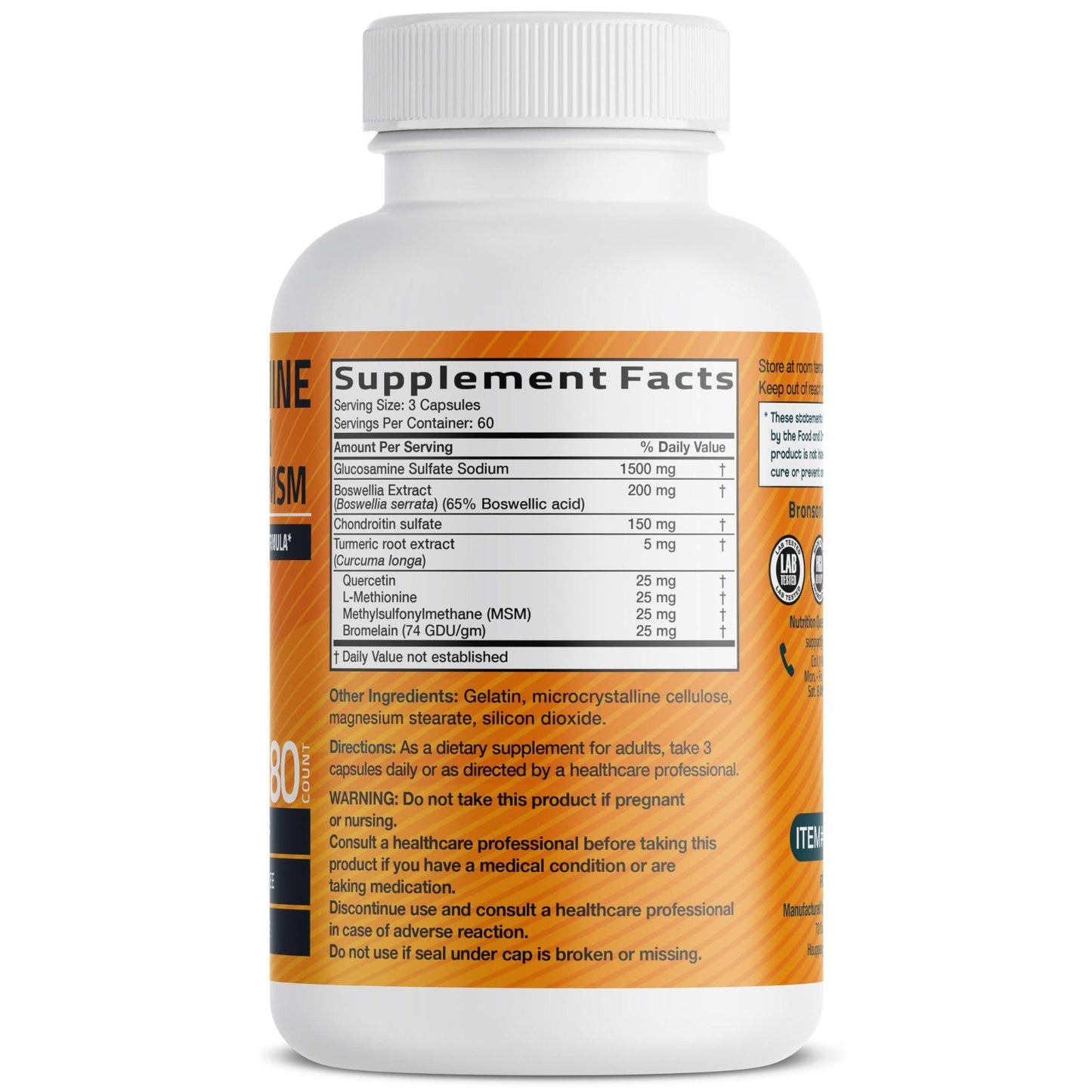 Bronson Glucosamine Chondroitin Turmeric & MSM Advanced Joint & Cartilage Formula, Supports Healthy Joints, Mobility & Cartilage - Non-GMO, 60 Capsules - PrimeBioHealth - canada supplements