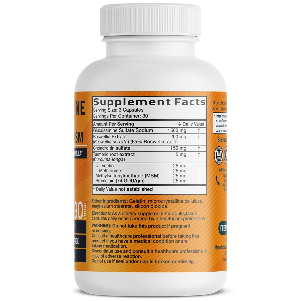 Bronson Glucosamine Chondroitin Turmeric & MSM Advanced Joint & Cartilage Formula, Supports Healthy Joints, Mobility & Cartilage - Non-GMO, 60 Capsules - PrimeBioHealth - canada supplements