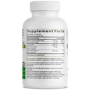 Bronson L-Lysine Defense Immune Support Complex 1500 MG L-Lysine Plus Olive Leaf, Garlic, Vitamin C and Zinc - Non-GMO, 90 Vegetarian Capsules - PrimeBioHealth - canada supplements