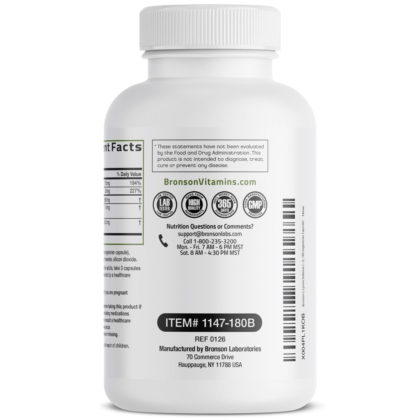 Bronson L-Lysine Defense Immune Support Complex 1500 MG L-Lysine Plus Olive Leaf, Garlic, Vitamin C and Zinc - Non-GMO, 90 Vegetarian Capsules - PrimeBioHealth - canada supplements