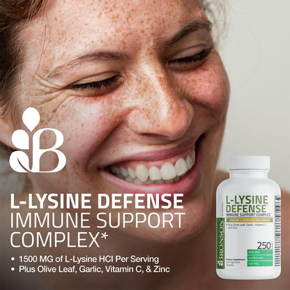 Bronson L-Lysine Defense Immune Support Complex 1500 MG L-Lysine Plus Olive Leaf, Garlic, Vitamin C and Zinc - Non-GMO, 90 Vegetarian Capsules - PrimeBioHealth - canada supplements