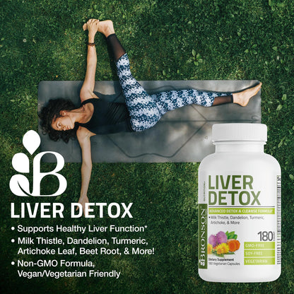 Bronson Liver Detox Advanced Detox & Cleansing Formula Supports Health Liver Function with Milk Thistle, Dandelion Extract, Turmeric, Artichoke Leaf & More, Non-GMO, 60 Vegetarian Capsules - PrimeBioHealth - canada supplements
