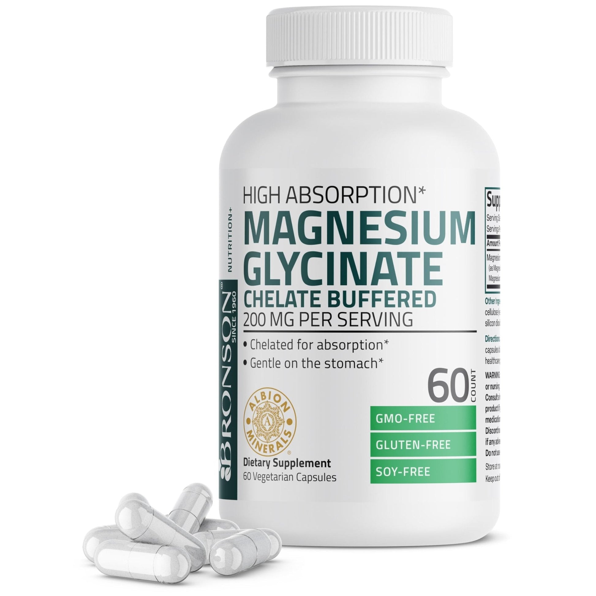 Bronson Magnesium Glycinate 200 MG per Serving Chelated for High Absorption, Gentle On Stomach, Non-GMO, 60 Vegetarian Capsules - PrimeBioHealth - canada supplements