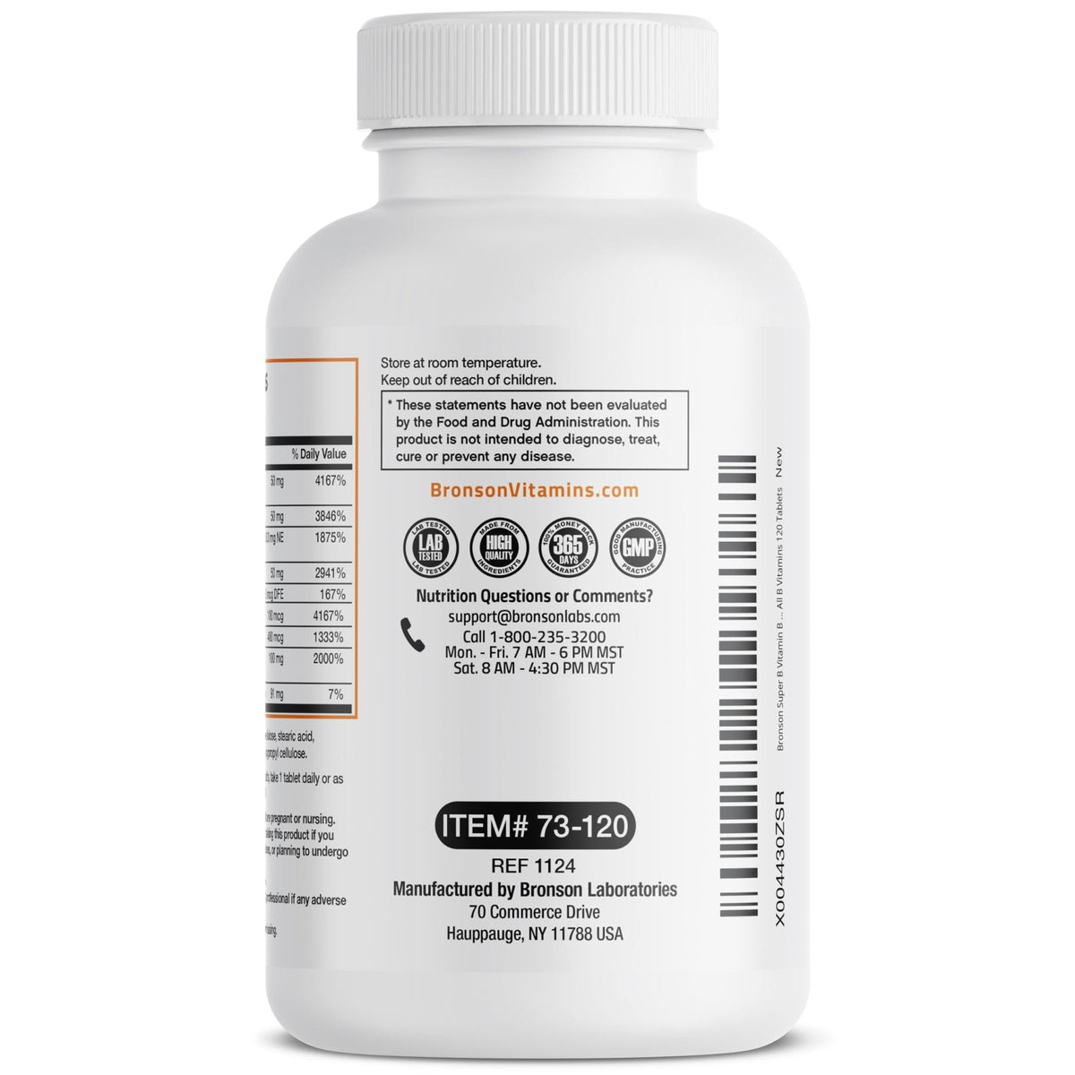 Bronson Super B Vitamin B Complex Sustained Slow Release (Vitamin B1, B2, B3, B6, B9 - Folic Acid, B12) Contains All B Vitamins 60 Tablets - PrimeBioHealth - canada supplements