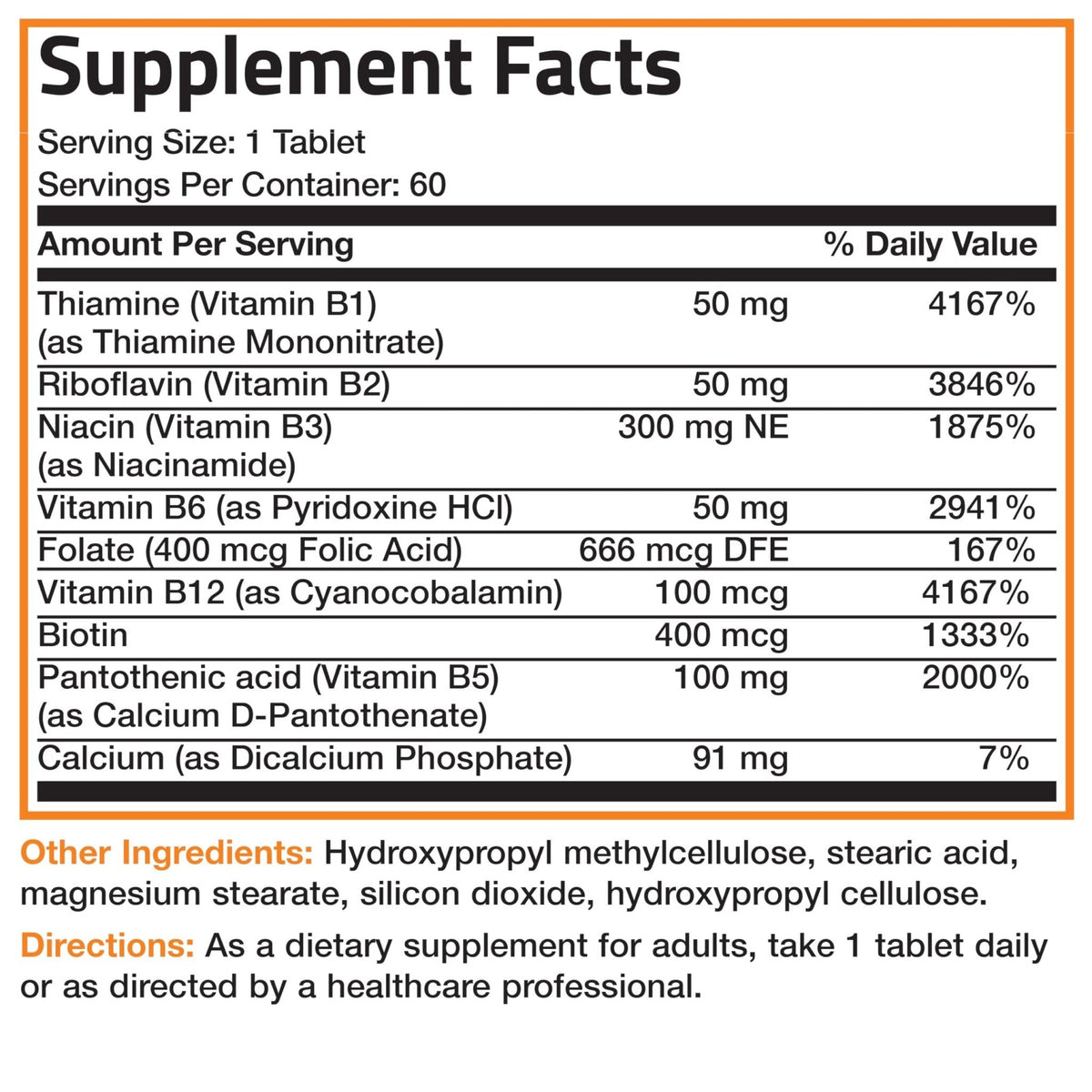 Bronson Super B Vitamin B Complex Sustained Slow Release (Vitamin B1, B2, B3, B6, B9 - Folic Acid, B12) Contains All B Vitamins 60 Tablets - PrimeBioHealth - canada supplements