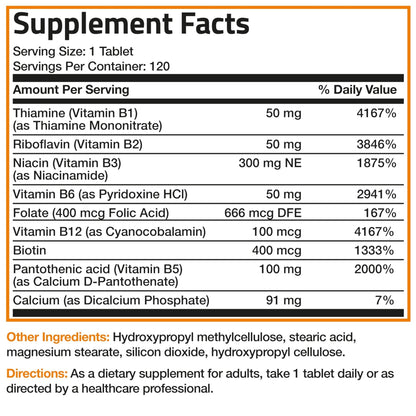 Bronson Super B Vitamin B Complex Sustained Slow Release (Vitamin B1, B2, B3, B6, B9 - Folic Acid, B12) Contains All B Vitamins 60 Tablets - PrimeBioHealth - canada supplements