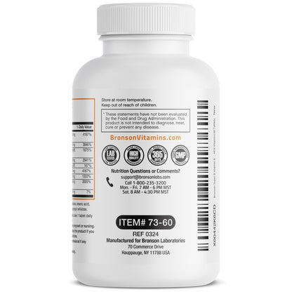 Bronson Super B Vitamin B Complex Sustained Slow Release (Vitamin B1, B2, B3, B6, B9 - Folic Acid, B12) Contains All B Vitamins 60 Tablets - PrimeBioHealth - canada supplements
