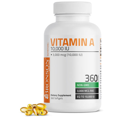 Bronson Vitamin A 10,000 IU Premium Non-GMO Formula Supports Healthy Vision & Immune System and Healthy Growth & Reproduction, 360 Softgels - PrimeBioHealth - canada supplements