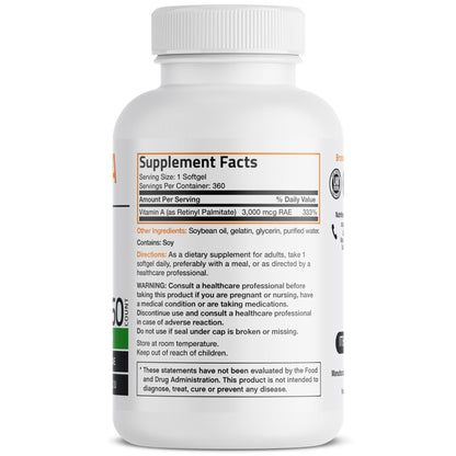 Bronson Vitamin A 10,000 IU Premium Non-GMO Formula Supports Healthy Vision & Immune System and Healthy Growth & Reproduction, 360 Softgels - PrimeBioHealth - canada supplements