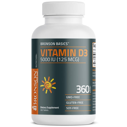 Bronson Vitamin D3 5000iu (125mcg) Healthy Muscle Function and Immune Support, Non-GMO, 360 Tablets - PrimeBioHealth - canada supplements