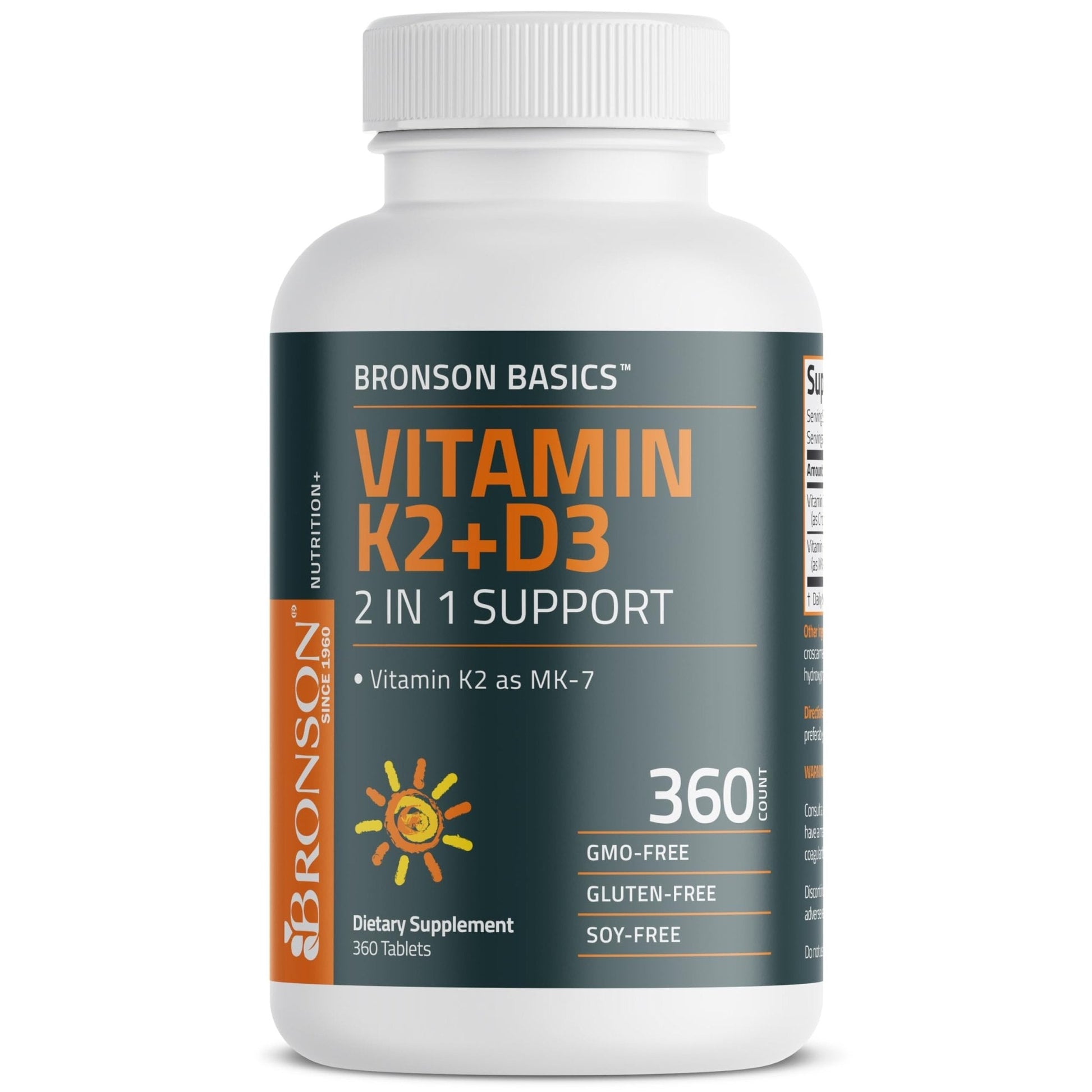 Bronson Vitamin K2 D3 (MK7) Supplement Non-GMO Formula Vitamin D3 5000IU (125 mcg) & 90 mcg K2 MK-7, Easy to Swallow D & K Complex, 120 Tablets - PrimeBioHealth - canada supplements