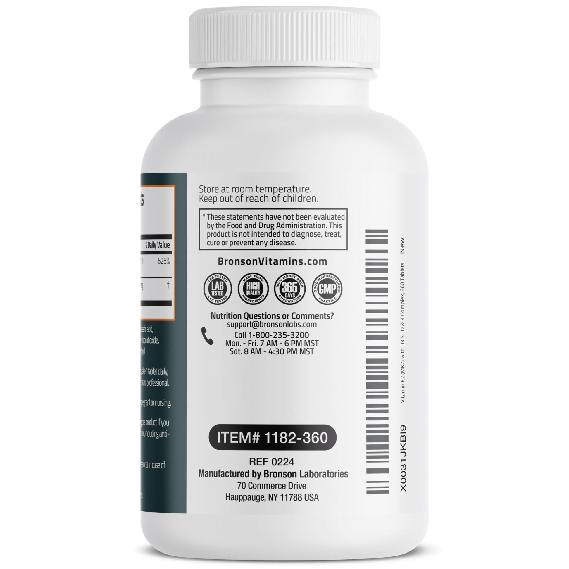Bronson Vitamin K2 D3 (MK7) Supplement Non-GMO Formula Vitamin D3 5000IU (125 mcg) & 90 mcg K2 MK-7, Easy to Swallow D & K Complex, 120 Tablets - PrimeBioHealth - canada supplements