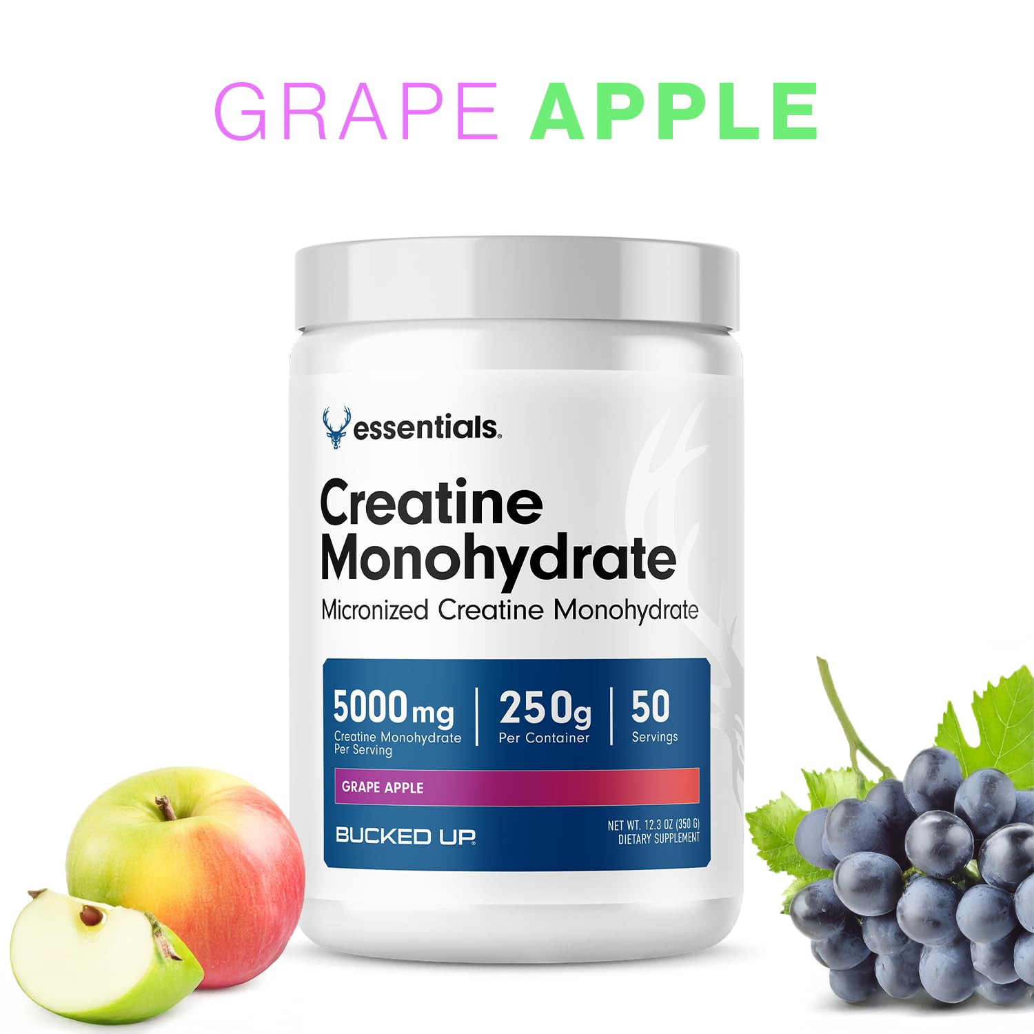 Bucked Up Grape Apple Creatine for Women and Men - Easy to Mix Vegetarian - Flavored Creatine Monohydrate Powder - Made in USA - 5G Per Serving - 50 Servings - 250 Grams Per Container - PrimeBioHealth - canada supplements