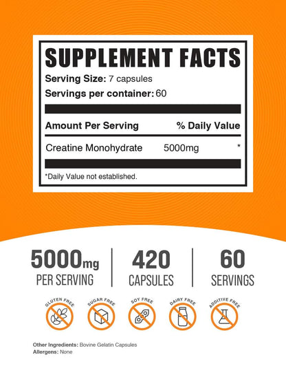 BulkSupplements.com Creatine Monohydrate Capsules - Micronized Creatine Pills - Gluten Free, 7 Capsules per Serving - PrimeBioHealth - canada supplements