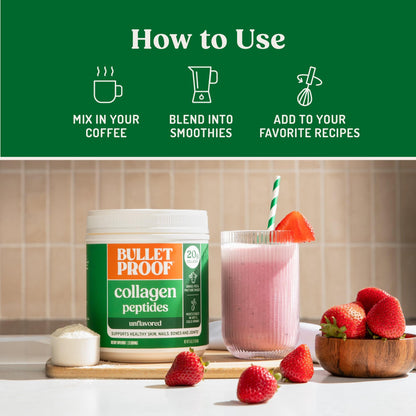 Bulletproof Unflavored Collagen Peptides Powder, 20g Grass-Fed Collagen Protein and Amino Acids for Skin - PrimeBioHealth - canada supplements