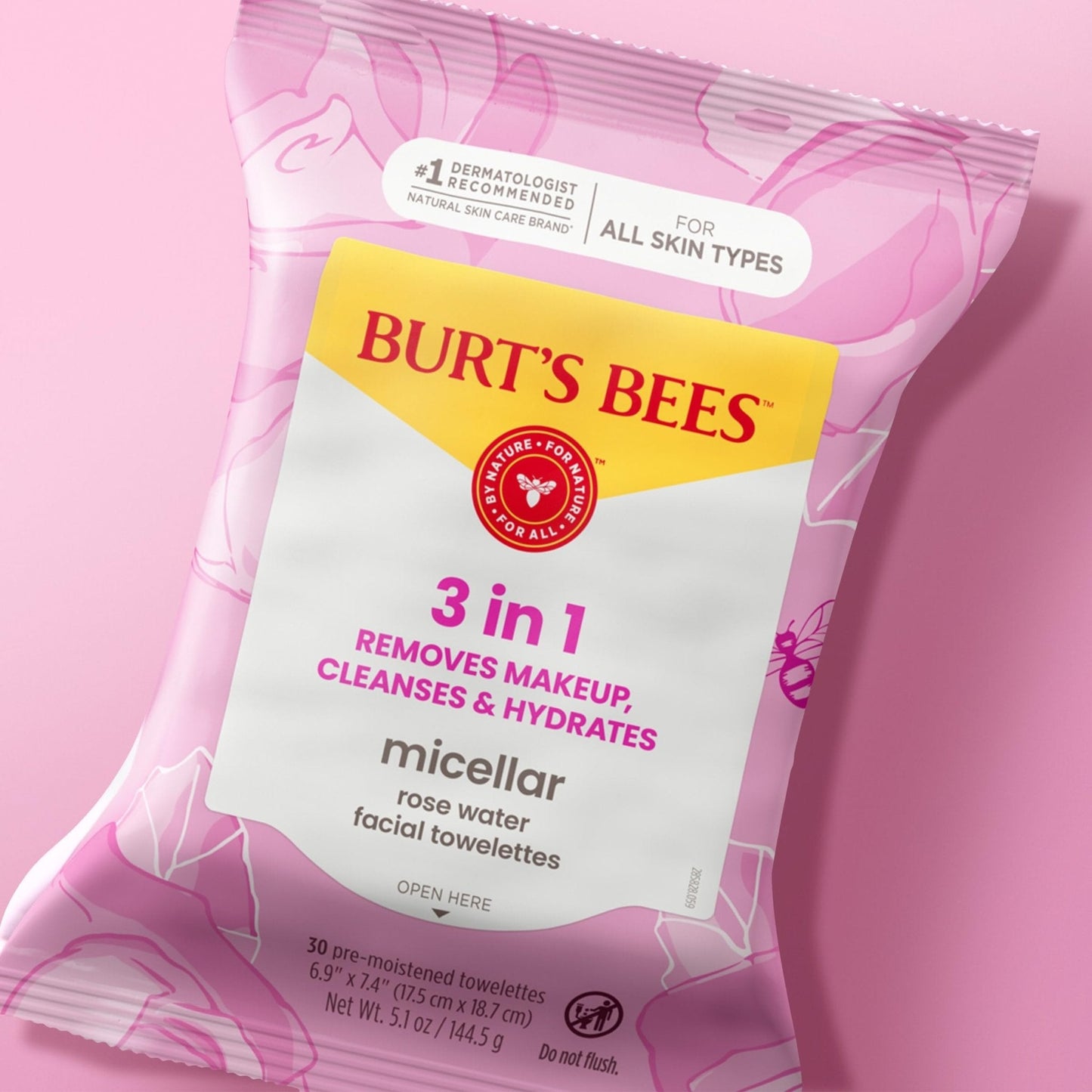 Burt’s Bees Micellar Rose Water Facial Towelettes, 100% Plant Based Cloth; 99% Natural Origin; Remove Makeup, Cleanse, Hydrate; No Oily Residue; All Skin Types; 30 Ct, Pack of 3 (Pack May Vary) - PrimeBioHealth - canada supplements