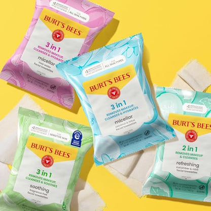 Burt’s Bees Micellar Rose Water Facial Towelettes, 100% Plant Based Cloth; 99% Natural Origin; Remove Makeup, Cleanse, Hydrate; No Oily Residue; All Skin Types; 30 Ct, Pack of 3 (Pack May Vary) - PrimeBioHealth - canada supplements