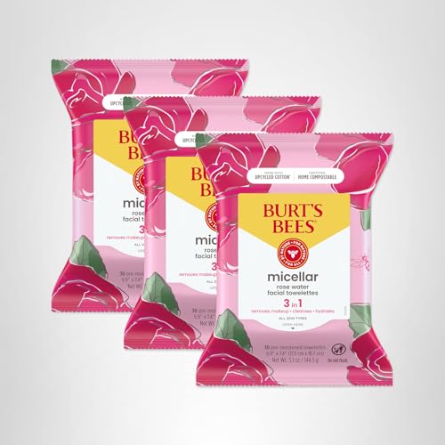 Burt’s Bees Micellar Rose Water Facial Towelettes, 100% Plant Based Cloth; 99% Natural Origin; Remove Makeup, Cleanse, Hydrate; No Oily Residue; All Skin Types; 30 Ct, Pack of 3 (Pack May Vary) - PrimeBioHealth - canada supplements