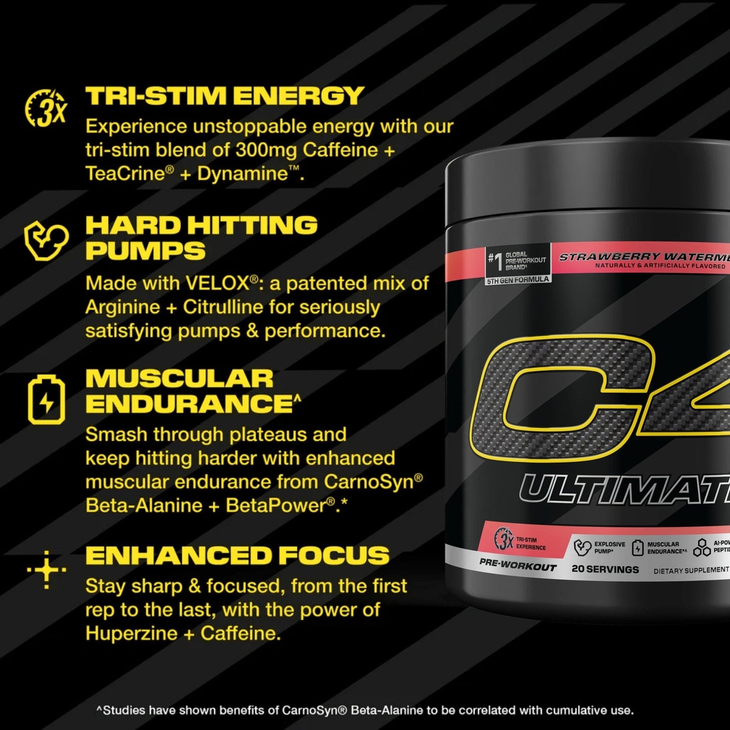 C4 Ultimate Pre Workout Powder Watermelon - Sugar Free Preworkout Energy Supplement for Men & Women - 300mg Caffeine + 3.2g Beta Alanine - PrimeBioHealth - canada supplements